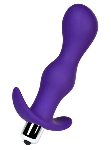 Фиолетовая изогнутая анальная вибропробка - 14 см. - A-toys 761315