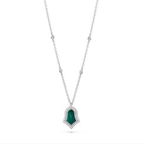 Pendant Steppe Tulip Rhodium Malachite