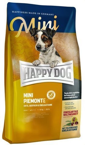 купить Happy Dog Supreme Mini Adult Piemonte сухой корм для взрослых собак до 10 кг при пищевой аллергии и кормовой непереносимости с уткой, морской рыбой и каштанами 4 кг