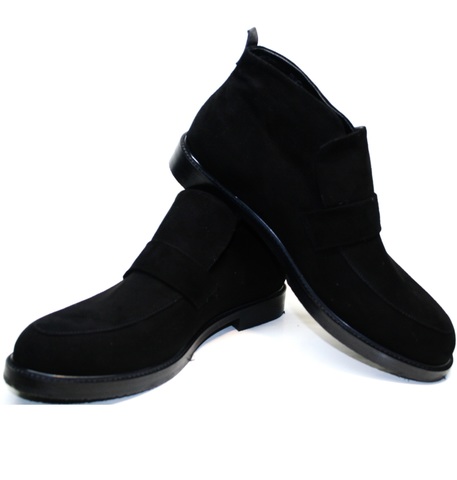 Зимние ботинки лоферы мужские. Замшевые ботинки с мехом. Модные ботинки черные Richesse Black.