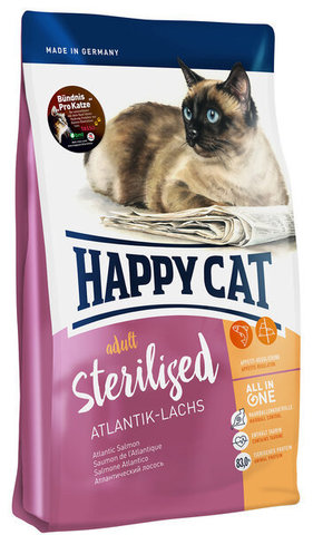 купить Happy Cat Supreme Sterilised Atlantik Lachs сухой корм для кастрированных котов и стерилизованных кошек с атлантическим лососем