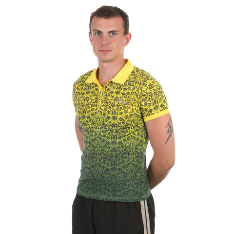 Мужская футболка поло желтая с зеленым градиентом и принтом Gucci