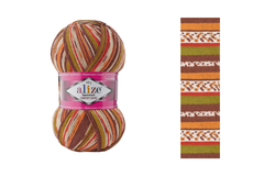 ALIZE "SUPERWASH COMFORT", 75% шерсть, 25% п/а, 100 гр, 420 м, Коричневый/оранжевый/фисташка