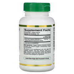 California Gold Nutrition, экстракт мелиссы, европейское качество, 500 мг, 180 растительных капсул