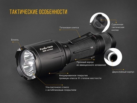 Фонарь светодиодный тактический Fenix TK25 R&B XP-G2 (S3), 1000 лм, аккумулятор
