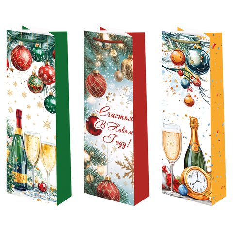 Пакет подарочный под бутылку, С Новым годом, МИКС, 12*36*8 см (Д*В*Ш)