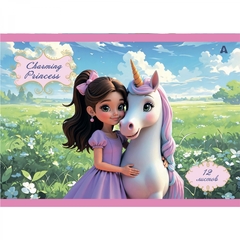 
          Альбом для рисования А4 12л., Alingar, на скрепке, мелованный картон (стандарт), 100 г/м2, "Принцесса с единорогом", 4 дизайна в пленке т/у
