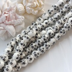 Бусина Шарик, керамика, белая с черной росписью, 12 мм, 1 нить, К165