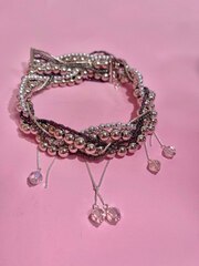 Чокер серебряные бусины тройная коса