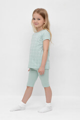 пижама  для девочки  К 1641/голубая дымка,двойная клетка