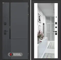 Входная дверь в квартиру Лабиринт Лаб про 2 Велютто Оскуро с зеркальной вставкой Максимум Белый софт (без текстуры)