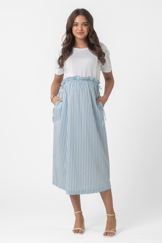 Платье для беременных и кормящих 16445 бело-голубой