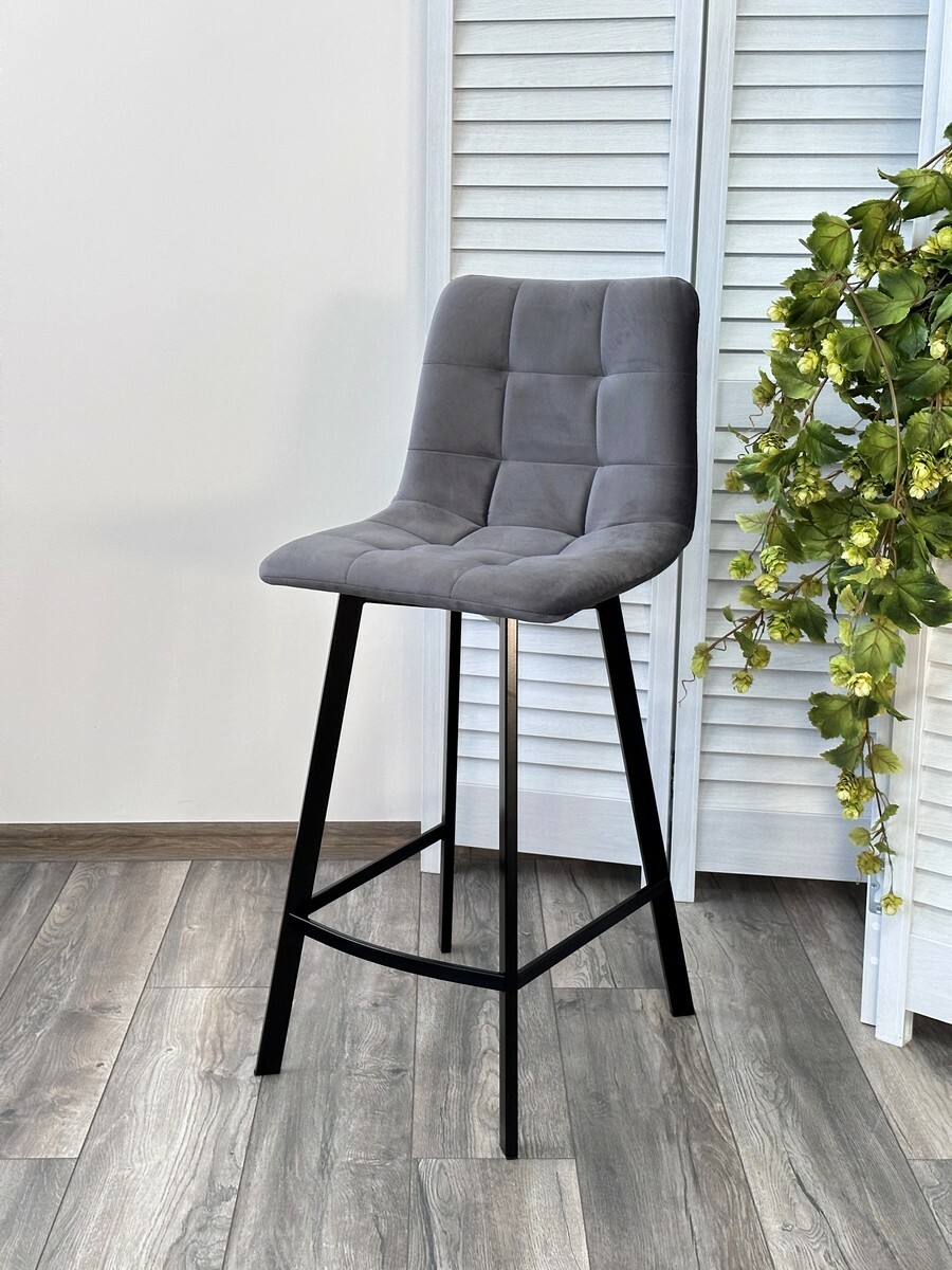 Полубарный стул CHILLI-QB SQUARE серый #27, велюр / черный каркас (H=66cm) М-City