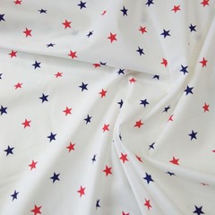 Ткань хлопковая красно-синие звезды на белом, отрез 50*80 см