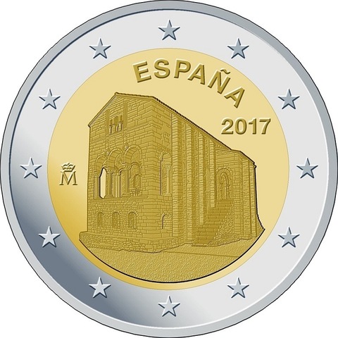 Испания 2 евро 2017 - Церковь Санта-Мария-дель-Наранко в Овьедо