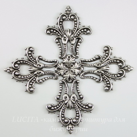 Винтажный декоративный элемент - филигрань "Мальтийский крест" 56х56 мм (оксид серебра) ()