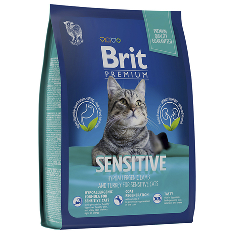 Сухой корм Brit Premium Cat Sensitive ягненок индейка 2кг,для кошек с чувств.ЖКТ 07.25