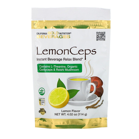 California Gold Nutrition, LemonCeps, быстрорастворимый расслабляющий напиток с L-теанином, органическими грибами рейши и кордицепс, 114 г (4,02 унции)