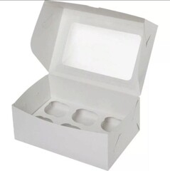 Коробка на 6 капкейков белая с квадратным окном 25х17х10