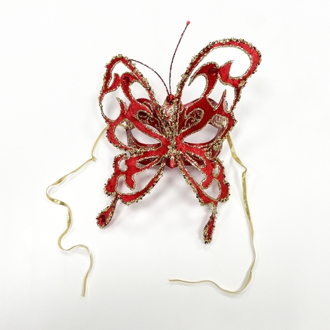 Маска бабочки 24см ChristmasDeLuxe premium collection красная/золотая