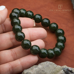 Браслет "Классика". Темно-зеленый нефрит. 12мм. 
