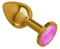 Золотистая анальная втулка с розовым кристаллом - 7 см. - 