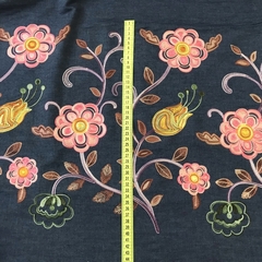 Ткань джинса темно-синяя с вышивкой 2092