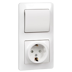 Schneider Electric Glossa Белый Блок: розетка с заземляющими контактами со шторками и выключатель 1-клавишный IP20 скрытая установка GSL000170