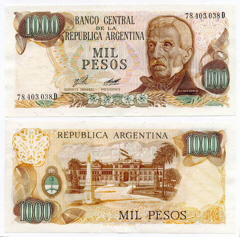 Банкнота 1000 песо 1976 год Аргентина UNC