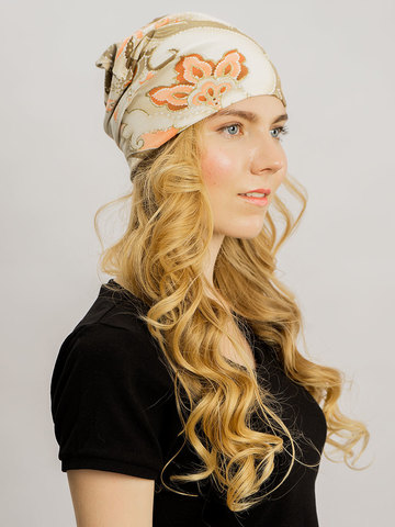 Женская летняя шапка-бини из вискозного трикотажа с узором пейсли и золотыми каплями