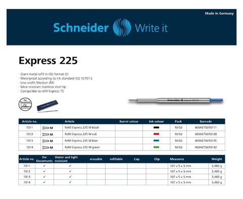 Стержень Schneider Express 225 M, Blue (7013)