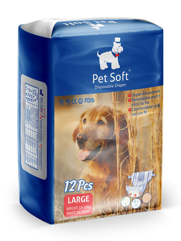 Pet Soft одноразовые впитывающие подгузники для животных (размер L) 12 штук