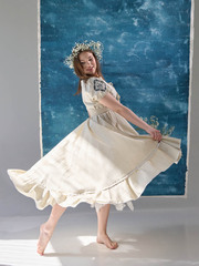 Зефирка. Юбка женская льняная макси с кружевом SY-1284