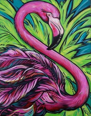 Розовый фламинго - Картина со стразами