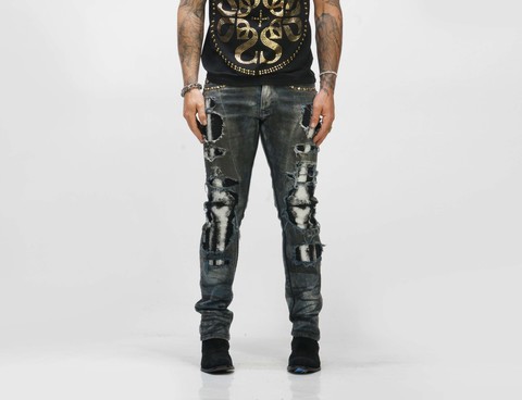 The Saints Sinphony | Джинсы мужские THEM BONES DENIM DARK BLUE WASH TSG418 перед на модели