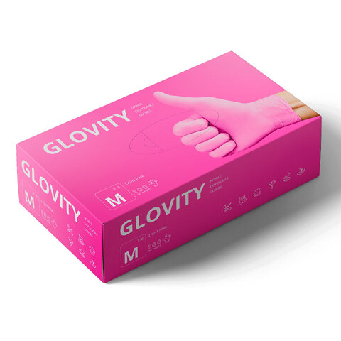 Перчатки GLOVITY нитриловые розовый M 50 пар