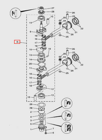 Коленвал  для лодочного мотора T15, OTH 9,9 SEA-PRO (3-8)