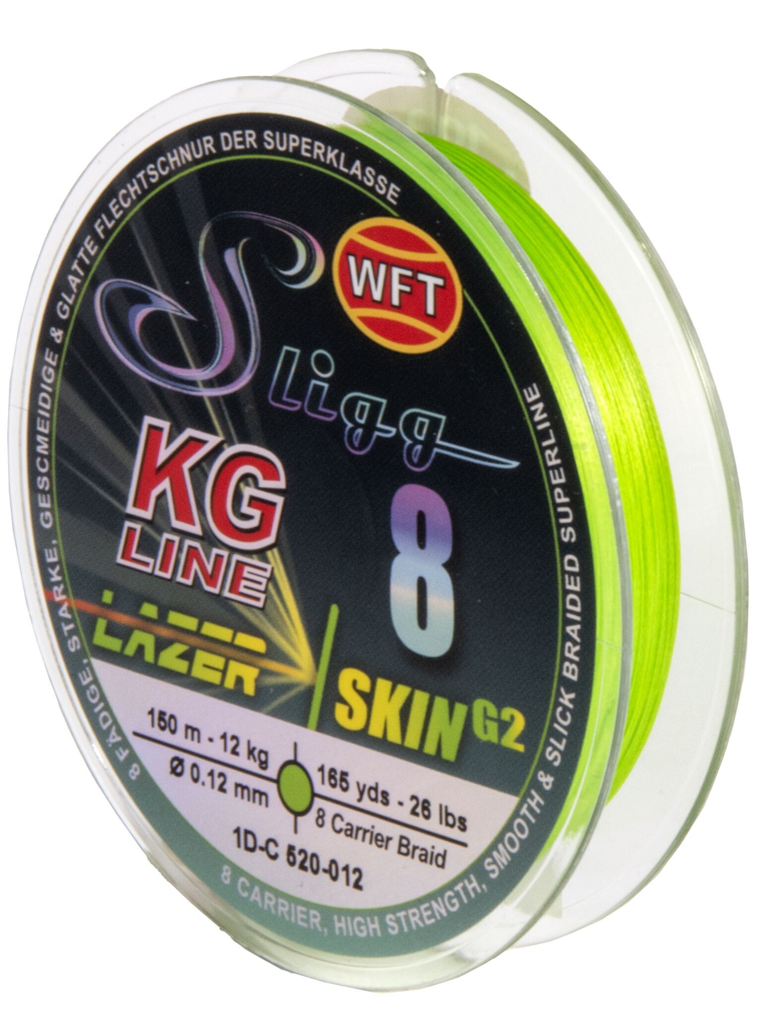 Леска плетёная WFT KG SLIGG LAZER SKIN G2 x8 Chartreuse 150 м