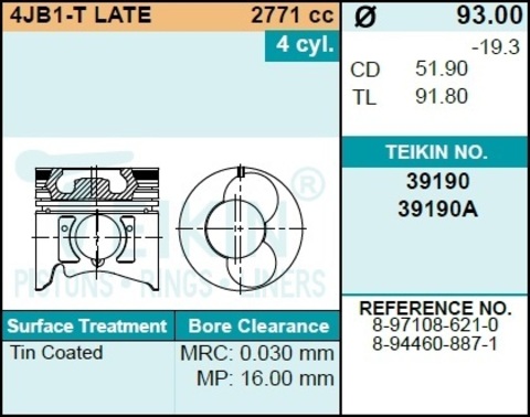 Поршень двигателя TEIKIN 39190 STD (4шт/упак)