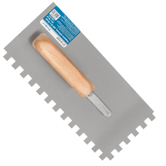 27-0-010 Гладилка зубчатая нержавеющая сталь, рукоятка из бука, 270х125мм, зуб 10х10мм (РемоКолор)