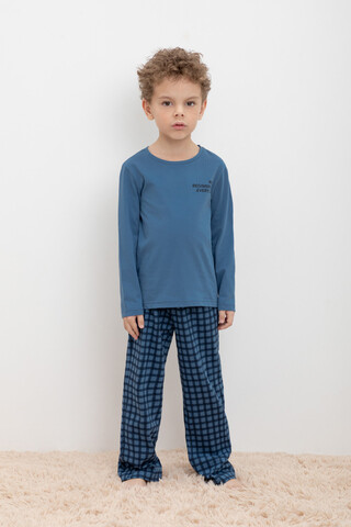 Пижама  для мальчика  К 1600/синяя волна,бежевая клетка