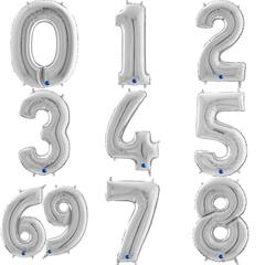 Фольгированные цифры 65 см с гелием (серебро - металлик)