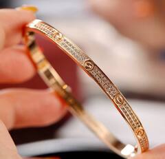 16237- Браслет LOVE тонкий в обсыпке из цирконов, lux качество VGOLD