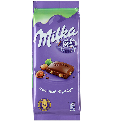 Шоколад Milka молочный с цельным фундуком, 85 г