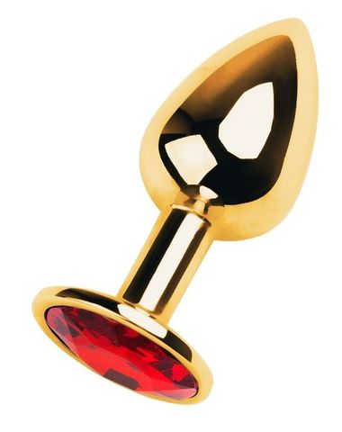 Золотистая коническая анальная пробка с красным кристаллом - 7 см. - ToyFa Metal 717004-9