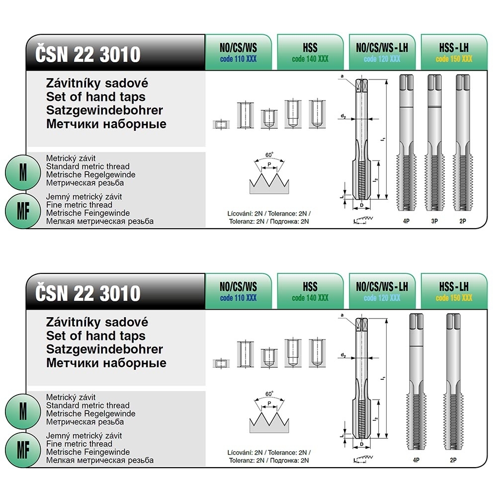 Метчик М 9,0х0,75 (Комплект 2шт) CSN223010 HSS 6h(2N) 50мм a=5,6  Bucovice(CzTool) 140092 (Артикул: 140092) – 3 584 руб. | Купить в СПб,  низкая цена, доставка по России