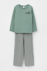 Пижама  для мальчика  К 1600-1/весенний зеленый,бежевая клетка