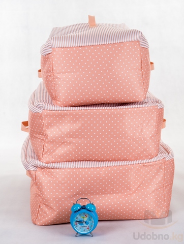 Подарочный набор из 3 сумок для хранения (розовый в горошек)