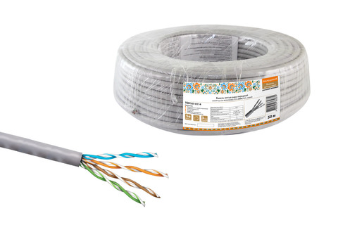 Кабель витая пара народный U/UTP Cat 5e 4х2х24AWG CCA (50м) PVC, серый