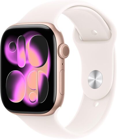 Умные часы Apple Watch Series 11 46 мм из алюминия цвета «розовое золото», спортивный ремешок цвета «румянец» (S/M)